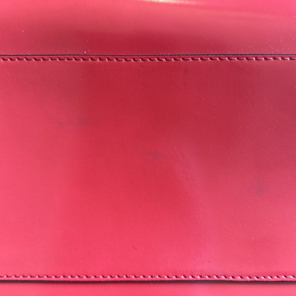 Italian Leather Red Satchel Crossbody Shoulder Bag Patent Gold Hardware Feet - Picture 16 of 16